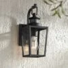 Possini Euro Design Ackerly Modern Outdoor Wall Light Fixture Textured Black Dusk To Dawn Motion Sensor 14" Clear Glass For Post Exterior Barn Deck