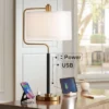 Possini Euro Design Carlyle Modern Mid Century Desk Lamp 30 1/2" Tall Gold With USB And AC Power Outlet In Base Double Drum Shades For Living Room -Possini Euro Design GUEST 97309c56 2bd1 49d3 8088 3e2dd813981e