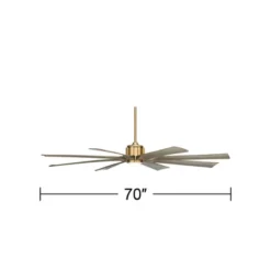 70" Possini Euro Design Defender Modern Indoor Outdoor Ceiling Fan With Dimmable LED Light Remote Control Soft Brass Oak Damp Rated For Patio Exterior -Possini Euro Design GUEST 97c13c59 73f1 4003 85ee 33150fb2e34b