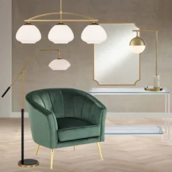 Possini Euro Design Luna Mid Century Desk Table Lamp 26 1/2" High Brass Metal With USB Charging Port Opal Glass Shade For Bedroom Living Room Bedside -Possini Euro Design GUEST 98608cef a938 4cb6 9c96 afcad011a0d8