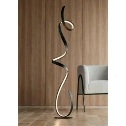 Possini Euro Design Avante Modern 56 1/2" Tall Standing Floor Lamp Ribbon LED Foot Switch Matte Black Finish Living Room Bedroom House Reading Office