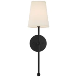 Possini Euro Design Elena Modern Wall Light Sconces Set Of 2 Matte Black Metal Hardwire 6" Fixture Cream Linen Shade For Bedroom Living Room Hallway -Possini Euro Design GUEST 9a8ecfd5 c616 49d0 87ff 259be7874ad6