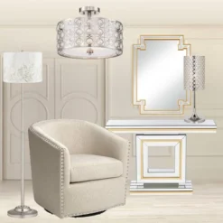 Possini Euro Design Saira Modern Ceiling Light Semi Flush Mount Fixture 16" Wide Brushed Nickel Crystal Organza Drum Shade For Bedroom Kitchen Hallway -Possini Euro Design GUEST 9c5390be 314f 4d95 b950 d5ae24fbf424