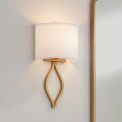 Possini Euro Design Sian Modern Wall Light Sconces Set Of 2 Warm Brass Hardwired 10" Fixture White Half-Moon Linen Shade For Bedroom -Possini Euro Design GUEST 9d69f828 2eeb 4217 8eb3 398ac4afdde1