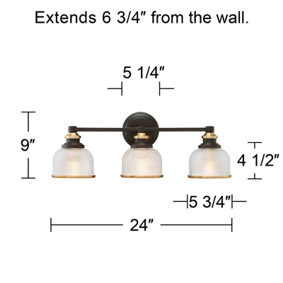 Possini Euro Design Poway Industrial Modern Wall Light Bronze Warm Brass Hardwire 24" 3-Light Fixture Textured Glass Bowl Shade For Bedroom Bathroom 5 Possini Euro Design Poway Industrial Modern Wall Light Bronze Warm Brass Hardwire 24" 3-Light Fixture Textured Glass Bowl Shade For Bedroom Bathroom - Image 3