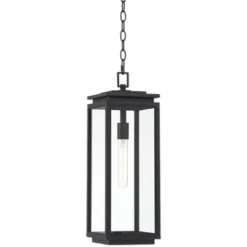 Possini Euro Design Atkins 21 1/2" High Modern Outdoor Pendant Light Fixture Ceiling Porch House Hanging Matte Black Die Cast Metal Clear Glass Shade -Possini Euro Design GUEST 9ec5a661 d248 48b0 bcd4 cc5065948ed3