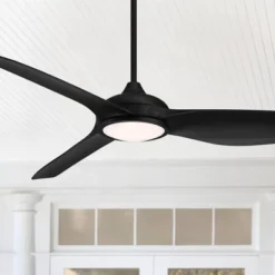 Possini Euro Design 29 60" Possini Euro Design Dark Vader Modern Indoor Outdoor Ceiling Fan With Dimmable LED Light Remote Control Matte Black Damp Rated For Patio Exterior