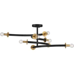 Possini Euro Design Alturus Modern Ceiling Light Semi Flush Mount Fixture 34" Wide Gloss Black Warm Brass 8-Light For Bedroom Living Room Hallway Home -Possini Euro Design GUEST a23c2c3a 3277 4efb 860b 0658359a3046