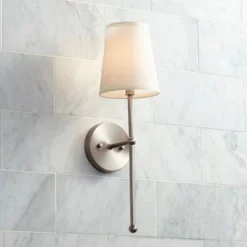 Possini Euro Design Elena Modern Wall Light Sconces Set Of 2 Brushed Nickel Hardwire 6" Fixture Cream Linen Shade For Bedroom Reading Living Room Home -Possini Euro Design GUEST a26a326c 3629 4e15 9e4d aed2e1049d80