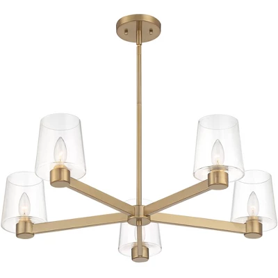 Possini Euro Design Satiny Gold Pendant Chandelier 27 1/4" Wide Modern Clear Glass Shades 5-Light Fixture For Dining Room House 7 Possini Euro Design Satiny Gold Pendant Chandelier 27 1/4" Wide Modern Clear Glass Shades 5-Light Fixture For Dining Room House - Image 5