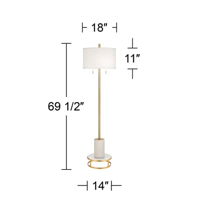 Possini Euro Design Italian Modern Floor Standing Lamp With Riser 69.5" Tall Gold Metal White Drum Shade Living Room Reading House Bedroom 7 Possini Euro Design Italian Modern Floor Standing Lamp With Riser 69.5" Tall Gold Metal White Drum Shade Living Room Reading House Bedroom - Image 5