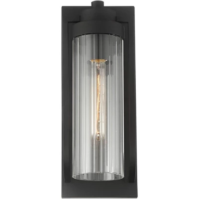 Possini Euro Design Bogata Modern Outdoor Wall Light Fixture Textured Black 15 1/2" Clear Ribbed Glass For Post Exterior Barn Deck House Porch Yard 5 Possini Euro Design Bogata Modern Outdoor Wall Light Fixture Textured Black 15 1/2" Clear Ribbed Glass For Post Exterior Barn Deck House Porch Yard - Image 3