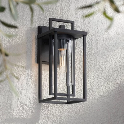 Possini Euro Design Raynor 13 1/2" High Modern Outdoor Wall Barn Light Fixture Mount Porch House Weatherproof Sand Black Aluminum Clear Glass Shade 3 Possini Euro Design Raynor 13 1/2" High Modern Outdoor Wall Barn Light Fixture Mount Porch House Weatherproof Sand Black Aluminum Clear Glass Shade