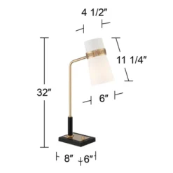 Possini Euro Design Cartwright Modern Mid Century Desk Lamp 32" Tall Antique Brass Black With USB Charging Port Linen Shade For Bedroom Living Room -Possini Euro Design GUEST a5e893ef 7c5e 4784 8e60 c9632b255844