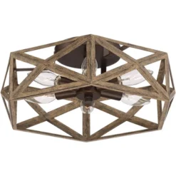 Possini Euro Design Moorcroft Modern Farmhouse Ceiling Light Semi Flush Mount Fixture 14 1/2" Wide Dark Wood Bronze 6-Light Hexagon Frame For Bedroom -Possini Euro Design GUEST a61002d5 086f 43ee 86de 5d4d73cd4298