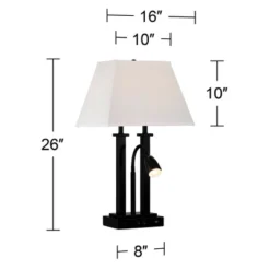 Possini Euro Design Deacon Modern Desk Table Lamp 26" High Black With USB And AC Power Outlet In Base LED Reading Light Oatmeal Shade For Office Desk -Possini Euro Design GUEST a6d1edee 17a8 43de 955b 07fabb9825c0