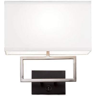 Possini Euro Design Trixie Modern Wall Lamp Brushed Nickel Plug-in 12" Light Fixture Rectangular Shade For Bedroom Reading Living Room Hallway House 9 Possini Euro Design Trixie Modern Wall Lamp Brushed Nickel Plug-in 12" Light Fixture Rectangular Shade For Bedroom Reading Living Room Hallway House - Image 7