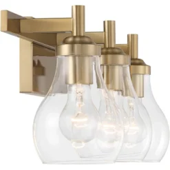 Possini Euro Design Danvers Modern Wall Light Warm Brass Metal Hardwired 22 1/2" 3-Light Fixture Clear Globe Glass For Bedroom Bathroom -Possini Euro Design GUEST a80a6d51 1b5f 4fe9 aafd ac6be7d7eb75