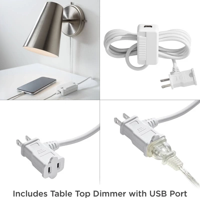 Possini Euro Design Modern Wall Lamps Set Of 2 With USB Port Black Plug-In 8" Light Fixture White Fabric Shade For Bedroom Bedside House 6 Possini Euro Design Modern Wall Lamps Set Of 2 With USB Port Black Plug-In 8" Light Fixture White Fabric Shade For Bedroom Bedside House - Image 4