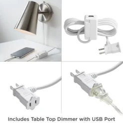 Possini Euro Design Modern Wall Lamp With USB Port Brushed Nickel Plug-In 12" Light Fixture Rectangular Fabric Shade For Bedroom House -Possini Euro Design GUEST a9180e5f 34d2 43ca 9366 d58902d1e72a