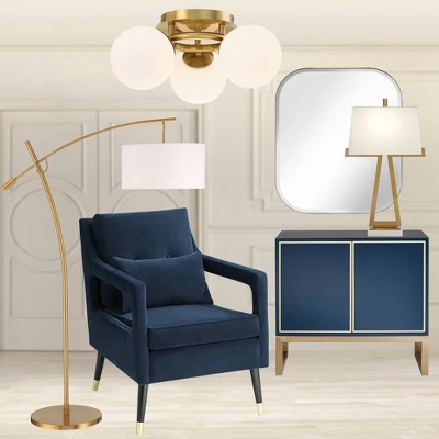 Possini Euro Design Modern Ceiling Light Flush Mount Fixture Brass 18" Wide 3-Light Frosted White Glass Globes Bedroom Living Room 9 Possini Euro Design Modern Ceiling Light Flush Mount Fixture Brass 18" Wide 3-Light Frosted White Glass Globes Bedroom Living Room - Image 7