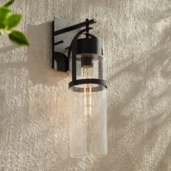 Possini Euro Design Caramela 20" High Modern Outdoor Wall Light Fixture Mount Porch House Exterior Outside Weatherproof Black Metal Clear Glass Shade