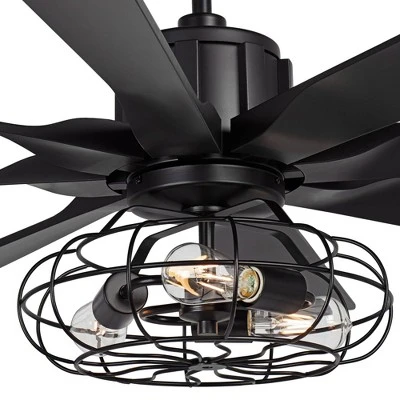 60" Possini Euro Design Modern Indoor Ceiling Fan With LED Light Remote Control Matte Black Cage For Living Room Kitchen House 4 60" Possini Euro Design Modern Indoor Ceiling Fan With LED Light Remote Control Matte Black Cage For Living Room Kitchen House - Image 2