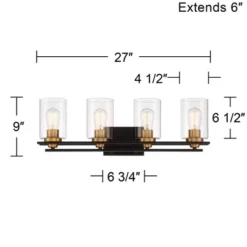 Possini Euro Design Demy Modern Wall Light Oil Rubbed Bronze Gold Hardwire 27" 4-Light Fixture Clear Glass For Bedroom Bathroom Vanity Reading House -Possini Euro Design GUEST ab7efe4b 9581 4eaf 9eac 4455b29d3bf4