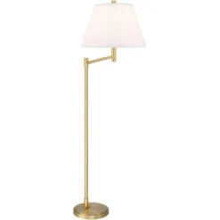 Possini Euro Design Modern Arc Floor Lamp Standing 62 1/2" Tall Warm Gold Offset Arm White Linen Drum Shade For Living Room Reading Family Bedroom -Possini Euro Design GUEST ac4cf91f 9a8b 4656 80cf bd7d5c55aac5