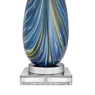 Possini Euro Design Pablo Modern Table Lamp With Square Riser 28 1/2" Tall Multi Blue Art Glass White Drum Shade For Bedroom Living Room Bedside Kids 6 Possini Euro Design Pablo Modern Table Lamp With Square Riser 28 1/2" Tall Multi Blue Art Glass White Drum Shade For Bedroom Living Room Bedside Kids - Image 5