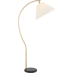 Possini Euro Design Modern Art Deco Arc Floor Lamp 64 1/2" Tall Warm Gold Metal Pleated Fabric Cone Shade For Living Room Reading Family Bedroom House -Possini Euro Design GUEST ac7b0914 0e3a 4c02 a8e8 b80bf6bd2e8e