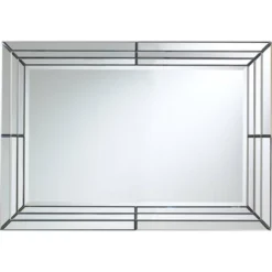 Possini Euro Design Rectangular Vanity Decorative Wall Mirror Modern Beveled Edge Clear Mirrored Tiles Frame 27" Wide For Bathroom Bedroom Living Room -Possini Euro Design GUEST ad465714 29fb 40a5 bc18 36c8895ca9bf