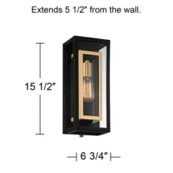 Possini Euro Design Double Box Industrial Outdoor Wall Light Fixture Matte Black Warm Brass 15 1/2" Clear Glass Post Exterior Barn Deck House Porch -Possini Euro Design GUEST af40b125 39f3 4999 ae37 cef5bd509549