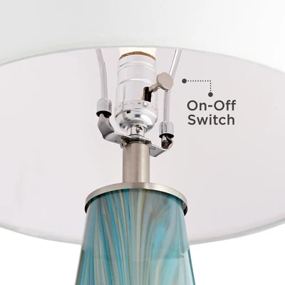 Possini Euro Design Jaime Modern Table Lamp 26" High Blue Gray Art Glass White Drum Shade For Bedroom Living Room Bedside Nightstand Office Kids House 6 Possini Euro Design Jaime Modern Table Lamp 26" High Blue Gray Art Glass White Drum Shade For Bedroom Living Room Bedside Nightstand Office Kids House - Image 4