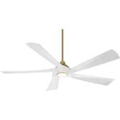 Possini Euro Design 60" Eloquent Modern Indoor Outdoor Ceiling Fan 5 Blade LED Light Remote Control Brass Finish White Blades Bedroom Patio Damp Rated -Possini Euro Design GUEST b07248a5 862c 4d55 b9dc 26158d6e11e1