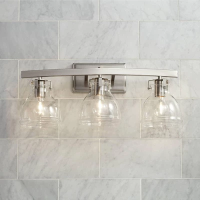Possini Euro Design Bellis Modern Industrial Wall Light Brushed Nickel Hardwire 23 1/2" 3-Light Fixture Clear Glass For Bedroom Bathroom Vanity House 3 Possini Euro Design Bellis Modern Industrial Wall Light Brushed Nickel Hardwire 23 1/2" 3-Light Fixture Clear Glass For Bedroom Bathroom Vanity House