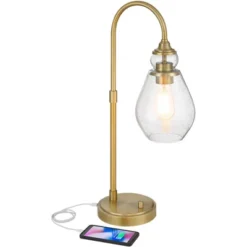 Possini Euro Design Possini Euro Vaile Desk Lamp With Dual USB Ports Warm Gold With Glass Shade -Possini Euro Design GUEST b383ea58 b6fb 4f07 9957 d4ca660fd13b