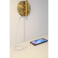 Possini Euro Design Keegan Modern Swing Arm Wall Lamp With Dual USB Ports Warm Gold Plug-In Light Fixture Adjustable For Bedroom -Possini Euro Design GUEST b46d585e bed3 4b35 b069 a2b0210ebef3