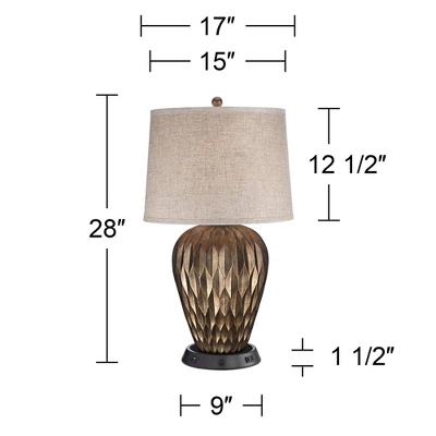 Possini Euro Design Buckhead Modern Table Lamp 28" Tall Bronze With Dimmable USB Workstation Base Drum Shade For Bedroom Living Room Kids Desk Home 5 Possini Euro Design Buckhead Modern Table Lamp 28" Tall Bronze With Dimmable USB Workstation Base Drum Shade For Bedroom Living Room Kids Desk Home - Image 3