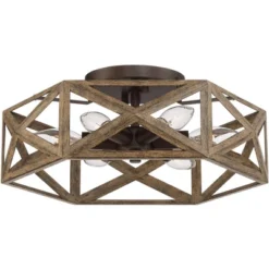 Possini Euro Design Moorcroft Modern Farmhouse Ceiling Light Semi Flush Mount Fixture 14 1/2" Wide Dark Wood Bronze 6-Light Hexagon Frame For Bedroom -Possini Euro Design GUEST b9407276 27c2 4ed6 85ac 742cab5f96d8