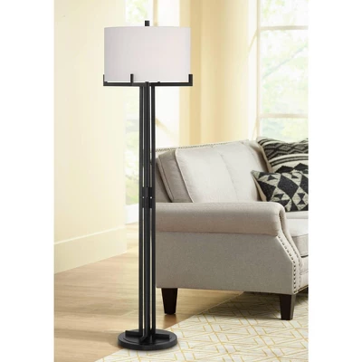 Possini Euro Design Madrid Modern Industrial Floor Lamp 64" Tall Matte Black Metal White Linen Hardback Drum Shade For Living Room Bedroom Office Home 3 Possini Euro Design Madrid Modern Industrial Floor Lamp 64" Tall Matte Black Metal White Linen Hardback Drum Shade For Living Room Bedroom Office Home