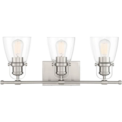 Possini Euro Design Kalen Modern Wall Light Brushed Nickel Hardwire 23 1/2" 3-Light Fixture Clear Glass Shade For Bedroom Bathroom Vanity Reading 8 Possini Euro Design Kalen Modern Wall Light Brushed Nickel Hardwire 23 1/2" 3-Light Fixture Clear Glass Shade For Bedroom Bathroom Vanity Reading - Image 6