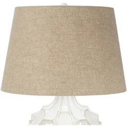 Possini Euro Design Cosgrove Modern Mid Century Table Lamp 26 1/2" High White Glazed Ceramic Light Brown Linen Drum Shade For Bedroom Living Room Home -Possini Euro Design GUEST ba76c594 612f 4ebb 9159 ec0c2bf5c449
