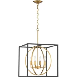 Possini Euro Design Black Warm Brass Cage Foyer Pendant Chandelier 16 1/2" Wide 4-Light Mid Century Modern For Dining Room House -Possini Euro Design GUEST ba83c680 33c3 4839 bfdc c9767d78562d