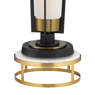 Possini Euro Design Vista Mid Century Modern Torchiere Floor Lamp With Riser 73 1/2" Tall Brass Gunmetal Gray Off White Linen Shade For Living Room 4 Possini Euro Design Vista Mid Century Modern Torchiere Floor Lamp With Riser 73 1/2" Tall Brass Gunmetal Gray Off White Linen Shade For Living Room - Image 2