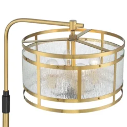 Possini Euro Design Modern Arc Floor Lamp 66" Tall Warm Gold Matte Black 4-Light Frosted Rain Pattern Glass For Living Room House -Possini Euro Design GUEST bb916c44 c338 4d42 b93e 8a71521863e1