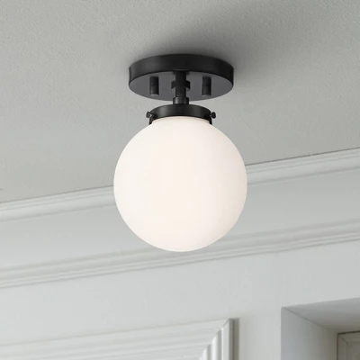 Possini Euro Design Jilly Modern Ceiling Light Semi Flush Mount Fixture 6 3/4" Wide Black White Glass Globe Shade For Bedroom Kitchen Living Room Home 3 Possini Euro Design Jilly Modern Ceiling Light Semi Flush Mount Fixture 6 3/4" Wide Black White Glass Globe Shade For Bedroom Kitchen Living Room Home