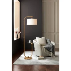 Possini Euro Design Volta Modern Floor Lamps With Tray Tables 66" Tall Set Of 2 Brass USB Charging Port White Drum Shade For Living Room Bedroom House -Possini Euro Design GUEST bca98a04 f08f 414c b705 3ed4a091d559