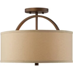 Possini Euro Design Halsted Modern Ceiling Light Semi Flush Mount Fixture 15" Wide Brushed Bronze 2-Light Oatmeal Linen Drum For Bedroom Living Room -Possini Euro Design GUEST bd8bffae 3ad9 41dc bc1b 11de48eff671