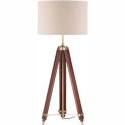 Possini Euro Design Surveyor Modern Tripod Floor Lamp 57 1/2" Tall Cherry Wood Adjustable Beige Linen Drum Shade For Living Room Bedroom Office House -Possini Euro Design GUEST be632ef8 0254 4ced 95f3 274886d23d6f